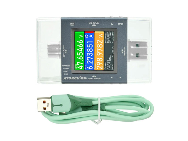 TU13 USB Charger Tester Digital Display Multi-Function Type C + USB Dual-Port Voltage Current and Power Meter DC 0-50V 6.5A