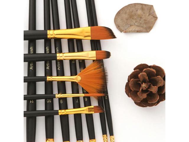 12Pcs Premium Painting Brush Set Wood Handle Copper Ferrule Nylon Hair Versatile Art Supplies for Artists Beginners Holiday