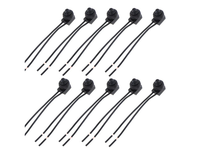 10PCS AC250V Waterproof Push Button On-Off Switch With 4' Lead Wire Black 3A Self-locking Switch IP67 Waterproof Switch