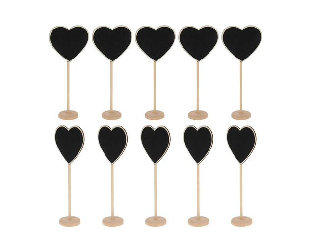 10Pcs Heart Shape Mini Wooden Blackboard for Short Messages Decoration Clip Base 1.46inch 3.7cm Diameter 7.1x2.9inch 18x7.5cm