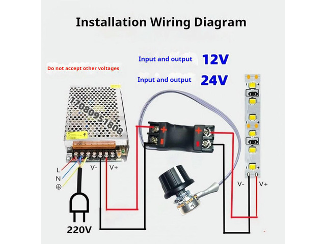 LED Dimmer Switch DC12V DC24V Knob Stepless Brightness Adjustment Controller for LED Strip Light LED Dimming Control Module