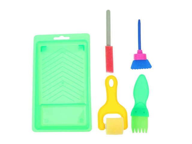 2Sets Sponge Painting Brushes for Kids Safe Washable PP Sponge Art Brushes Lightweight Easy-Grip Handles Fine Motor Skills