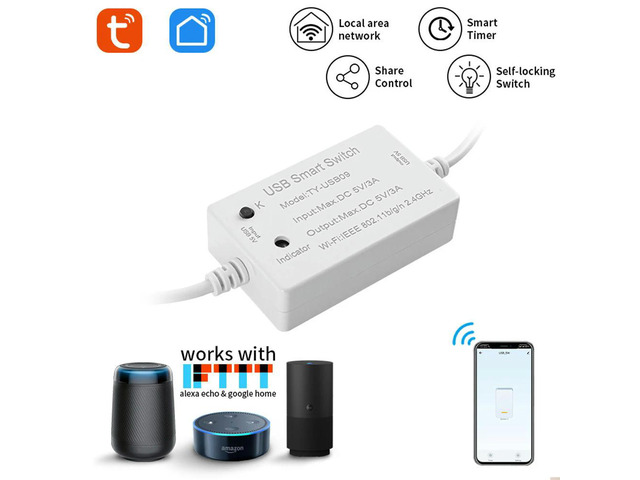 Tuya USB Switch Circuit Breaker Module Timer Life App Control RF433 On-Off Controller for Alexa Google Home