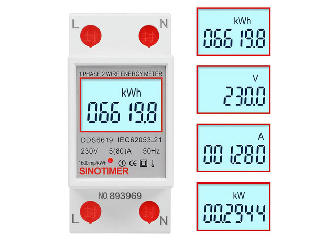 DDS6619-008 1 Phase Two Wire Wattmeter Power Consumption Energy Monitor Electric Meter LCD Digital Backlight KWh AC 230V 50Hz