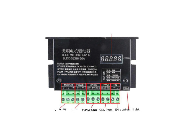 BLDC 3 Phase Brushless No Hall Motor Drive Board 12-75V 20A 1500W Motor Control Board PWM Governor with Revolution Meter