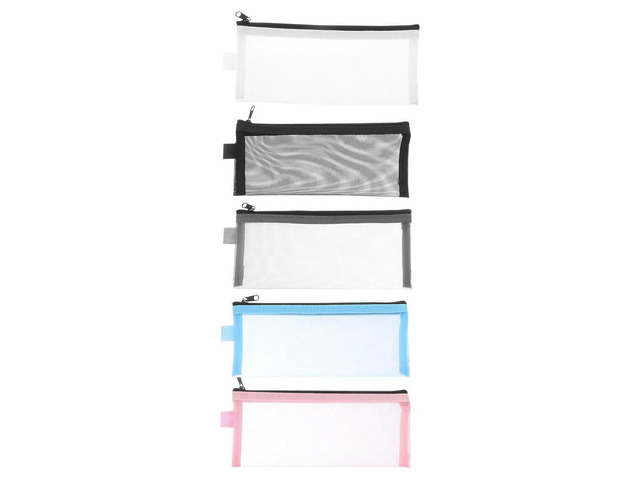 5Pcs Simple Classic Nylon Net Pen Bags Roomy Stationery Pencil Holder for Students Birthday Christmas Gift Mesh