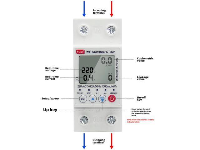 Tuya 63A 2P Circuit Breaker Switch Earth Leakage Overvoltage and Undervoltage Protector Energy Meter Power kWh Meter