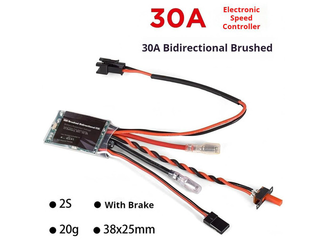 30A Bidirectional Brushed ESC 2S Lipo 7.4V with Brake Function Protection Voltage Alert for 280/290/370/380/390 Motor