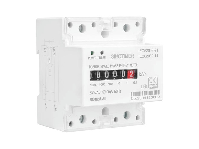 DDS6619-023 AC230V 100A Single Phase Electronic Energy Meter Din Rail kWh Counter Consumption Analog Electricity Gague Wattmeter