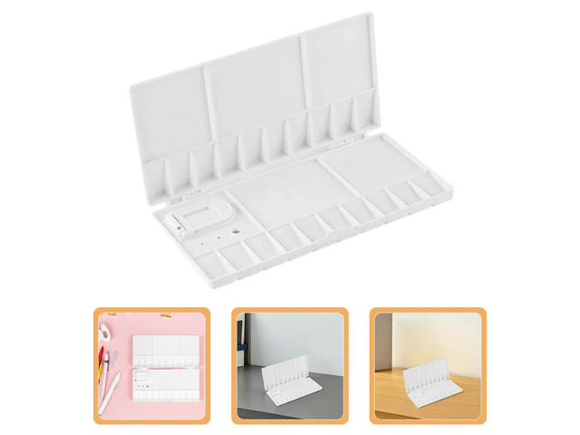 2Pcs Plastic Folding Palette 25 Slots Artist Paint Mixing Tray Watercolor Gouache Supplies Watercolor Palette Case