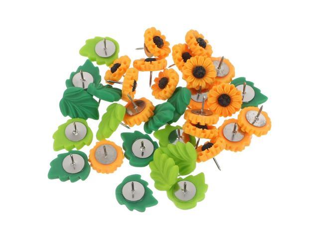 40Pcs Resin Flower Push Pins Sunflower Green Leaf Thumbtacks Decorative Bulletin Board Tacks for Office Home Classroom Cork