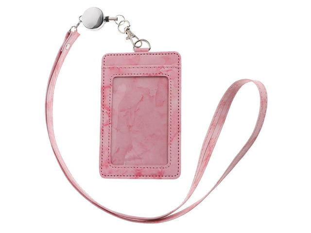 1Set Marble Badge Holder Work Pass Holder Lanyard Design for School Office Staff Protective Card
