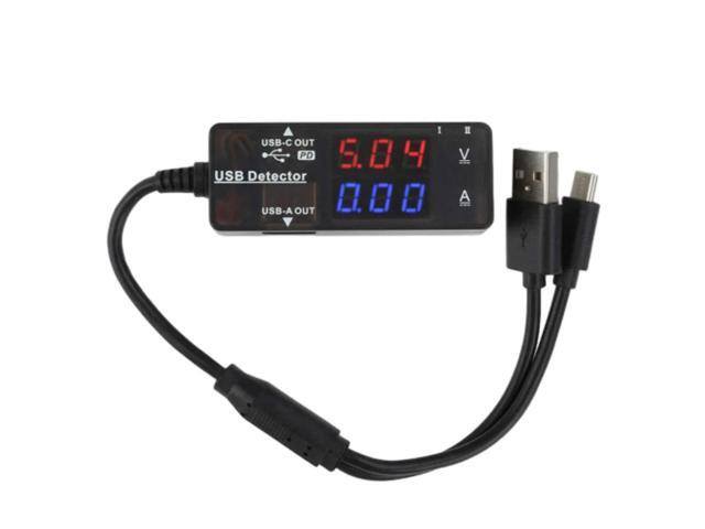 Dual LED Display USB Charger Tester Voltage Current Meter Voltmeter Ammeter Tester Mobile Power Detector with USB/Type-C Cable