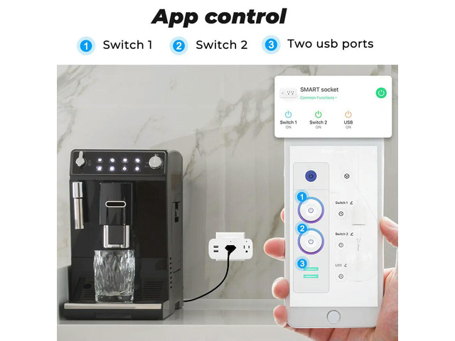 AC100-240V 16A Wall Socket Power Strip 2 Outlet 2 USB Port Multi Plug Socket Work with Alexa Google Home Life