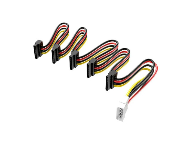 15-Pin Power Splitter Cord 4-Pin Male to 5-Port Female Power Supply Cable Universal for Hdd Optical Drive Computer