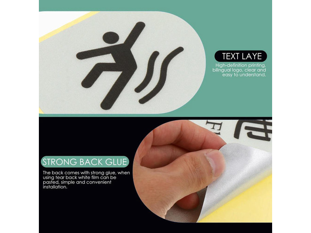 4Pcs Safety Warning Stickers Silver Caution Wet Floor Signs for Office Restaurant School Warehouse Non-Slip Adhesive PVC Floor
