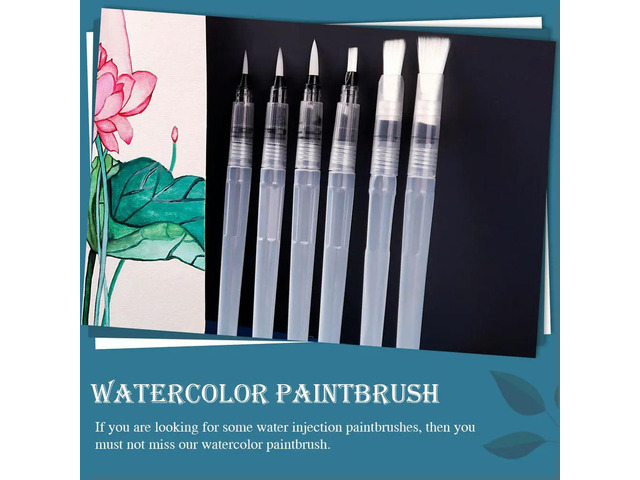 6Pcs Water Brush Pens Transparent Body Water Injection Paintbrush for Watercolor Oil Painting Drawing Brush
