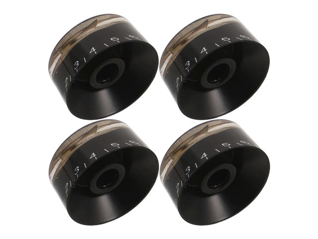4Pcs Black Rubber Volume Knob Cap Round Straight Design with Vibrant Inlaid Decals for Amplifier Guitar Dj Audio Equipment