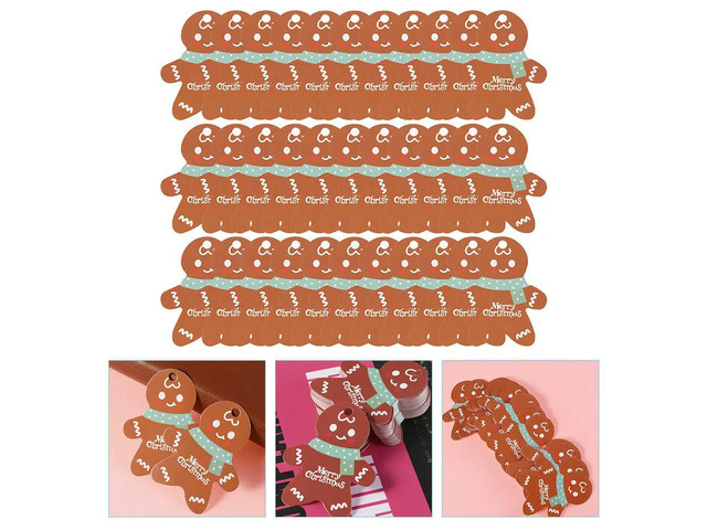 100Pcs Christmas Gift Tags Kraft Paper Gingerbread Man Decorative Tags for Gift Bags Party Favor Craft Supplies