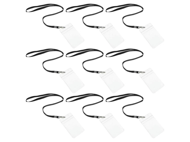 10Sets Transparent Badge Holders Vertical PVC Id Card Holders Lanyards Clip Office School Conference Music Festival Name Tag