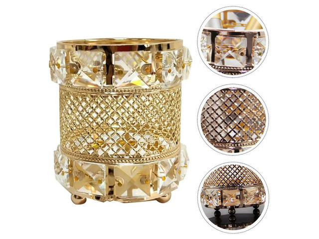 1Pcs Exquisite Textured Crystal Container for Pencils Pens Brushes Desktop Sundries Holder Golden Decorative