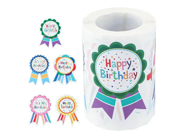 200Pcs Happy Birthday Badge Stickers Self-Adhesive Party Decoration Stickers for Presents Goodie Bags Cards Scrapbooking