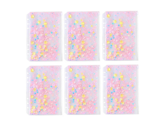 1Set A6 Size Zipper Binder Bags Quick Sand PVC Waterproof Binder Pockets with 6 Holes for Loose Leaf Papers Credit Card