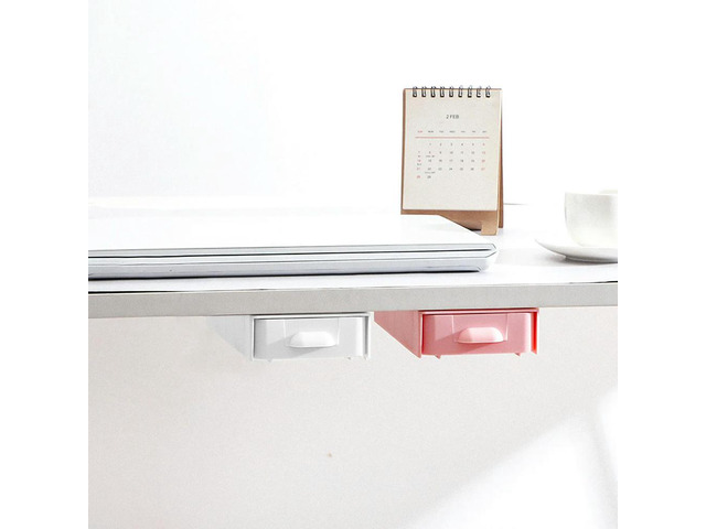 2Pcs Under Desk Box Hidden Drawer Organizer Punch Free Table Bottom Container for Office Home Classroom