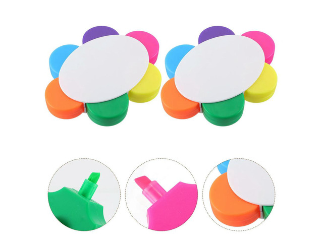 2Pcs Petal Shape Fluorescent Highlighter Pen Smooth Writing No Ink Leakage Bright Colors for Students Artists Watercolor