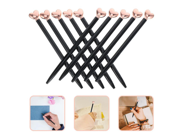 10Pcs Heart Ballpoint Pens l Retractable Smooth Writing Office School Home Decorative Party Favor Wedding Valentine Supplies