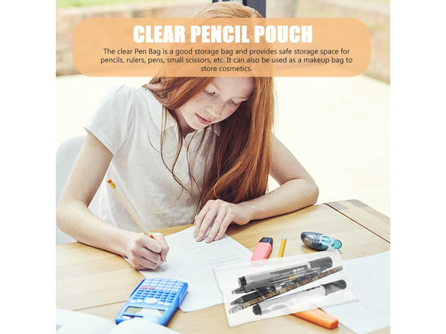20Pcs Clear Pencil Bag Zipper Design Large Capacity Transparent Stationery Pouch for Pens Pencils Rulers Erasers Makeup
