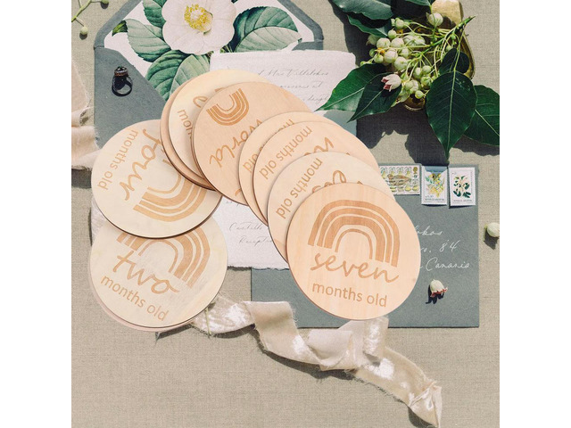 13Pcs Wooden Baby Monthly Memory Cards Growth Tracking Cards Photography Prop for Infant Commemorative Photos Social Media
