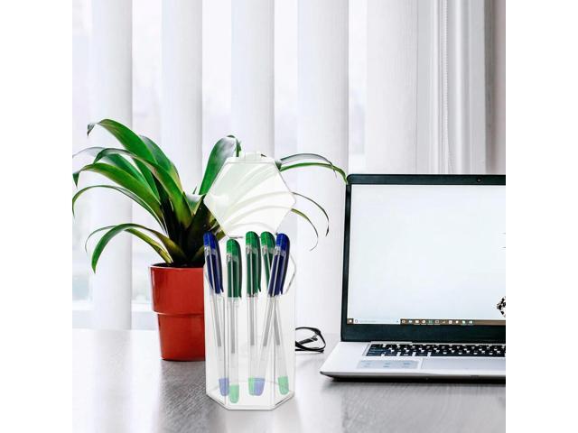 Sturdy Transparent Pen Holder for Desk Makeup Brushes Pencils Markers Large Capacity Space Saving Tidy Desktop Organizer