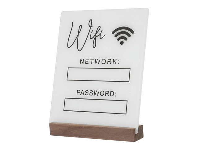 Acrylic Password Sign with Wooden Base Desktop Table Sign for Hotels Restaurants Business Conference Rooms Guest Areas