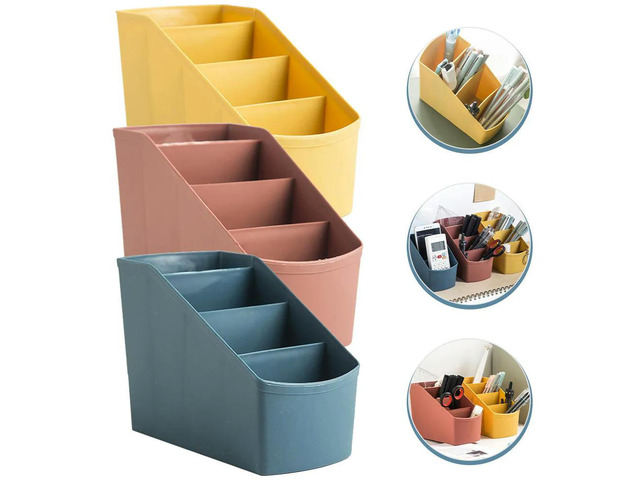 4-Compartment Desktop Organizer Trapezoidal Desk Box for Remote Controls Office Supplies Makeup Brushes Sundries Home