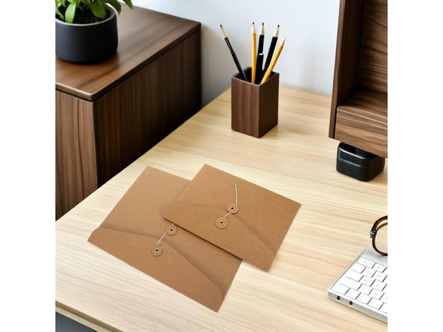 10Pcs Retro A4 Kraft Paper Document Envelope Folders Horizontal Pocket File Bags with String Closure Office School