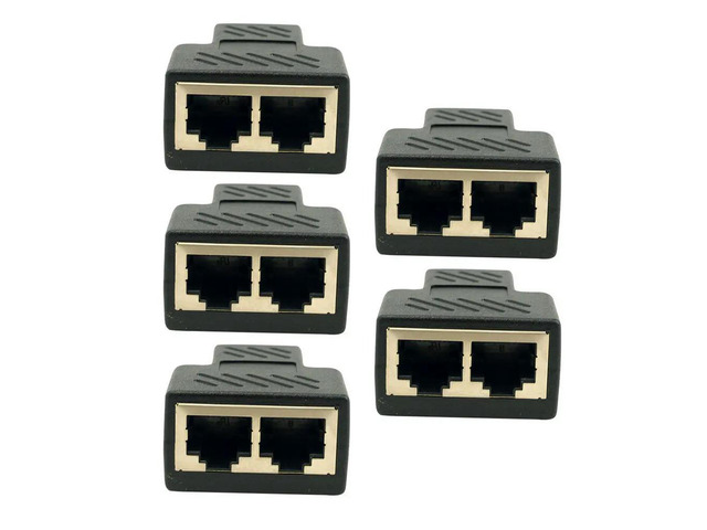 5Pcs 1 to 2 Rj45 Splitter Adapter Ethernet Splitter Plug Converts Single Port to Dual Sockets Ideal for Short Cable Solutions