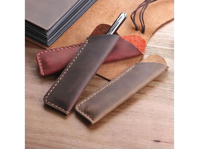 2Pcs Authentic Cowhide Pen Container Handcrafted Pencil Case Organizer for Students Professionals School Office Use