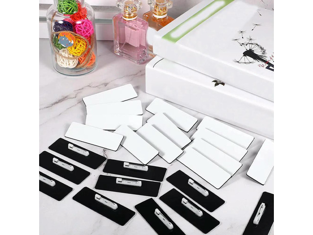 16Pcs Blank Name Tags Pin Hard Density Board Name Badges with Safety Pin for Students Office Workers Coffee Shops Hotels DIY Use