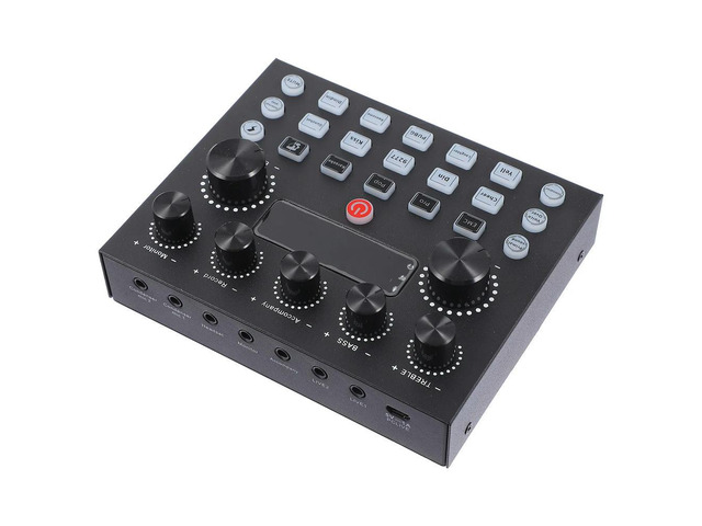 External Sound Card for Mobile Phone Computer Tablet Professional Audio Mixer with 12-Mode Electronic Tone Reverb Adjustment Rgb