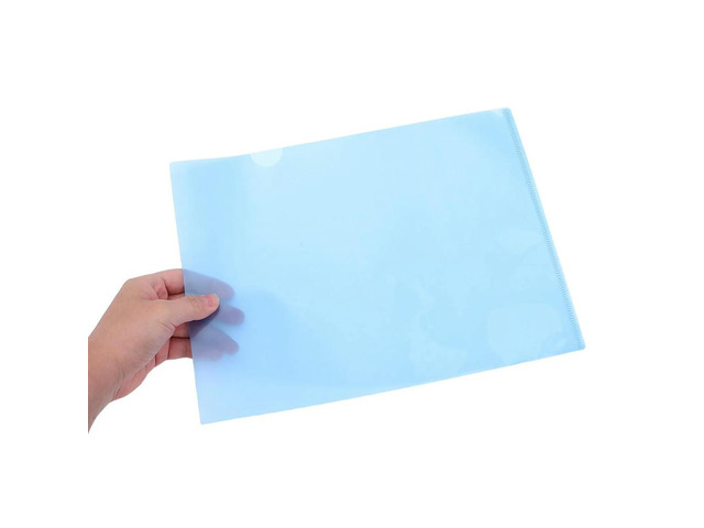 30Pcs File Folder L Type Project Pockets Blue A4 Plastic Document Folder Waterproof Office File Organizer Paper Sleeves