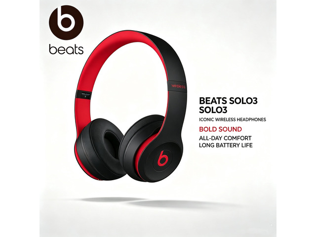 Beats Solo3 Wireless Headphones, Black Red, Bluetooth On-Ear Headset, Class 1 Wireless, 40-Hour Battery, Fast Fuel Charging, Foldable Cushioned Ear...