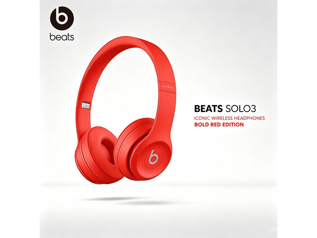 Beats Solo3 Wireless On-Ear Headphones, Red, Bluetooth Stereo Headset, Apple W1 Chip, Up to 40 Hours of Listening, Fast Fuel, Adjustable Cushioned...