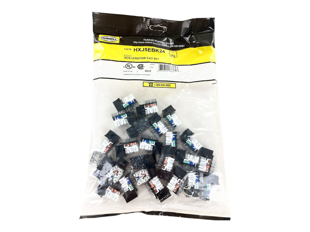 Hubbell HXJ5EBK24 Xcelerator Cat 5e+ Jack, Black, 24 Pack