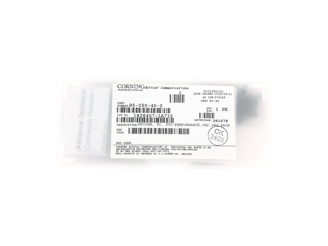 Corning 95-050-40-Z UniCam SC Fiber Optic Connectors, 50µm OM2 Multimode, Black, 25-Pack