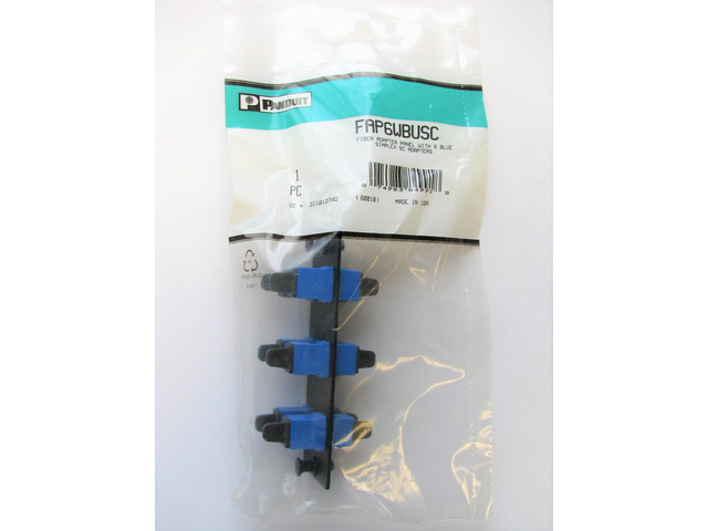 Panduit FAP6WBUSC Opticom Fiber Adapter Panel, 6 SC Simplex Multimode Adapters, Blue, Phosphor Bronze Sleeves