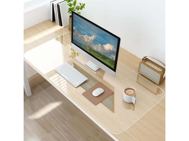 Clear Desk Mat, Non-Slip PVC Desk Protector Mat (31.5''*15.7'') Desk Mat with Round Edge, Heat Resistant & Waterproof Clear Desk Writing Mat for...