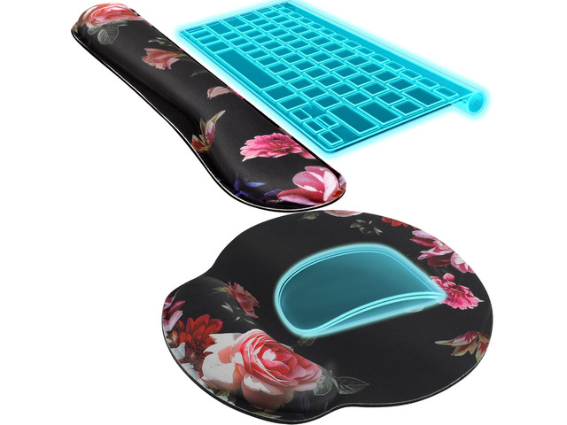 Keyboard Wrist Rest & Mouse Pad with Wrist Rest, Peony Flower Memory Foam Wrist Support, Ergonomic Design, Non-Slip Base, Office and Home Use