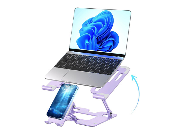 Ergonomic 2-in-1 Purple Laptop Phone Stand for Desk, Adjustable Riser, Sturdy and Portable, Fits All Laptops and Phone (Purple)
