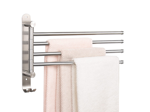 Swivel Towel Rack, 13.8' Thicken 304 Stainless Steel 4-Arm Towel Bar, Space Saving Wall Mounted Towel Holder with Hook, Rustproof Swing Out Towel...